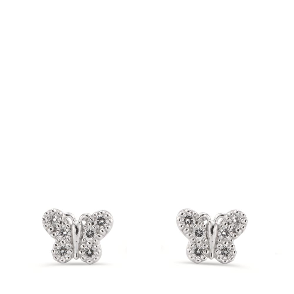 Clous d'oreilles Or blanc 14K Zircone 12 Pierres Papillon Ø5.5 mm