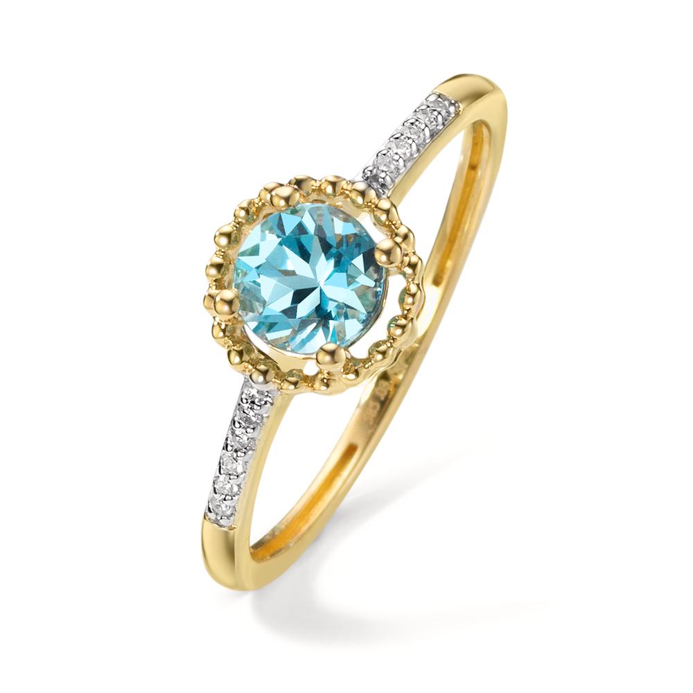 Bague Or jaune 14K Topaze bleu, 11 Pierres