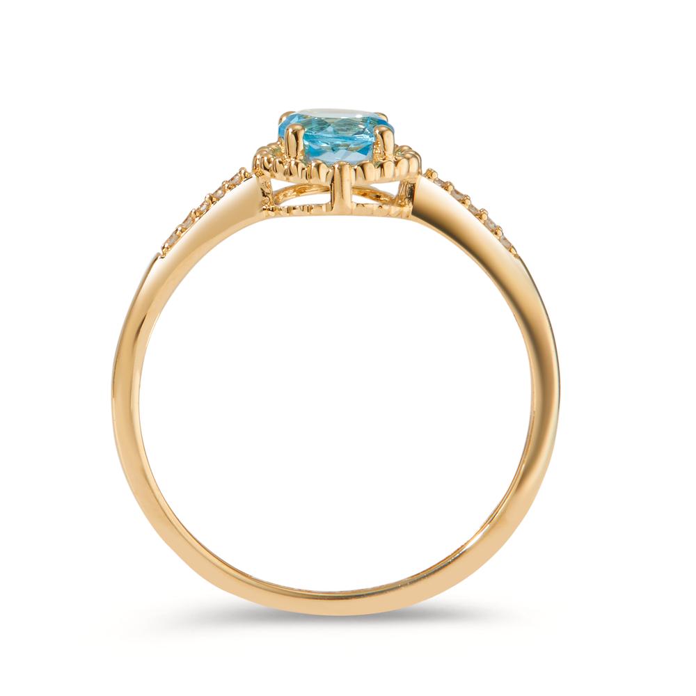 Bague Or jaune 14K Topaze bleu, 11 Pierres