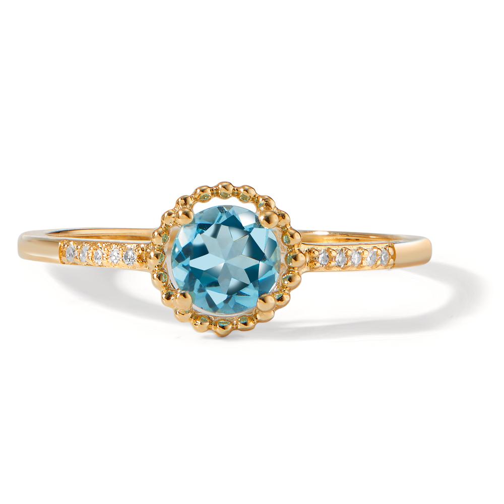 Fingerring 585/14 K Gelbgold Topas blau, 11 Steine