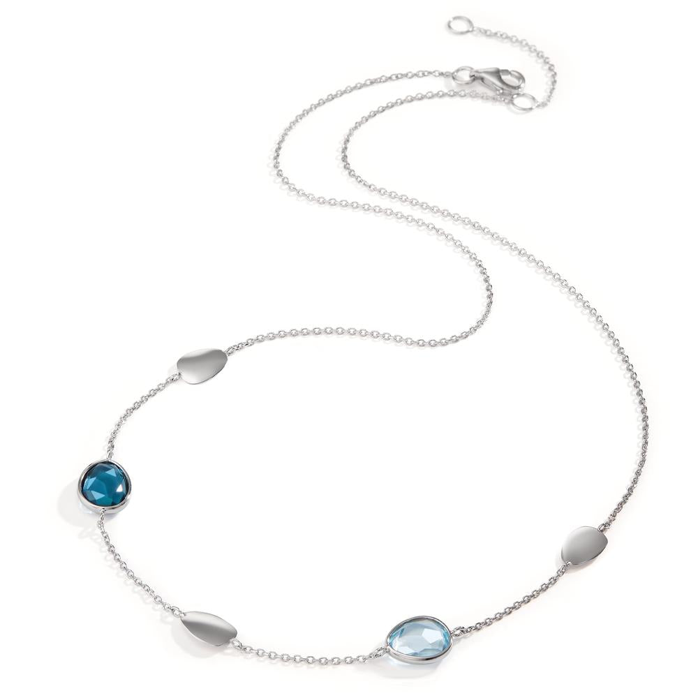 Collier Or blanc 14K Topaze London Blue 2 Pierres 42-45 cm