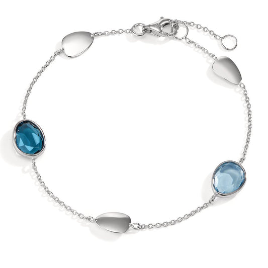 Bracelet Or blanc 14K Topaze London Blue 2 Pierres 17-19 cm