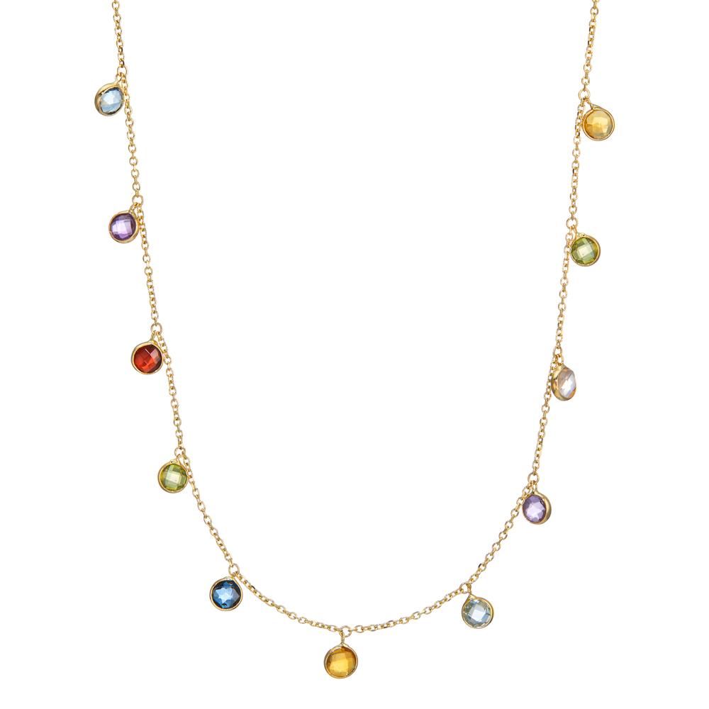 Collier Or jaune 14K Topaze bleu, 11 Pierres 42-45 cm