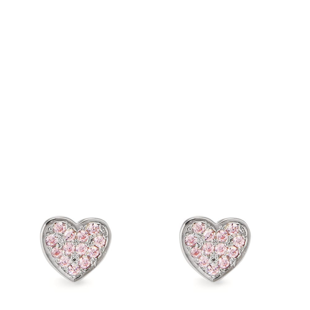 Clous d'oreilles Argent Zircone rose, 26 Pierres Rhodié Coeur Ø5.5 mm