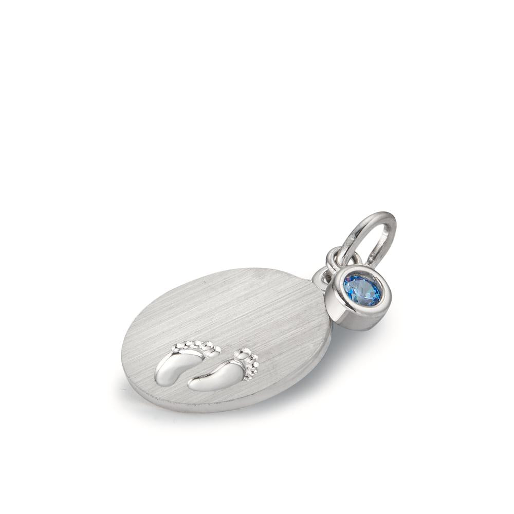 Pendentif avec gravure Argent Zircone bleu clair Rhodié Pieds Ø12 mm