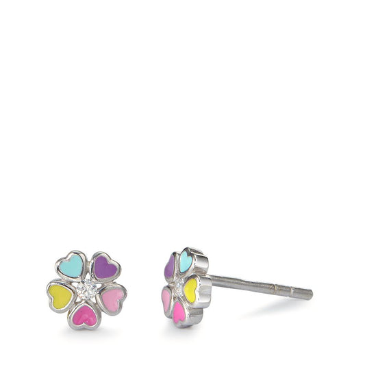 Clous d'oreilles Argent Zircone 2 Pierres Fleur Ø6 mm