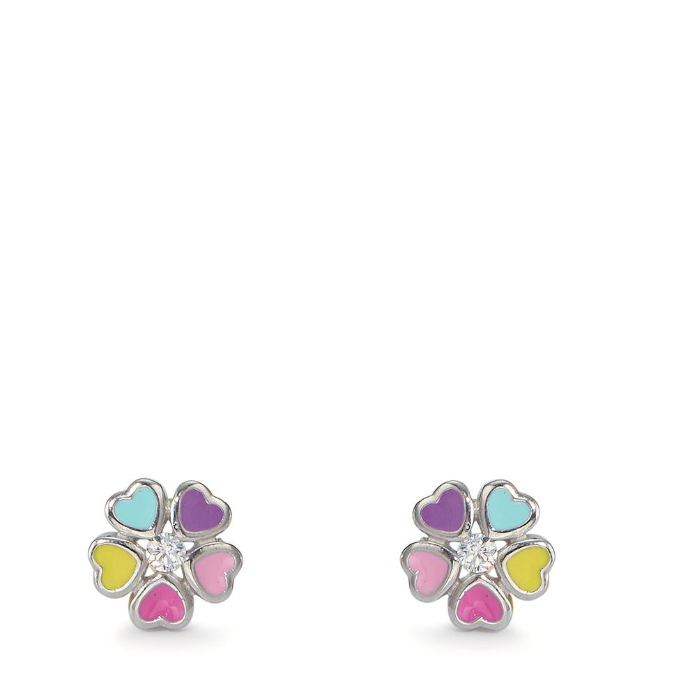 Clous d'oreilles Argent Zircone 2 Pierres Fleur Ø6 mm