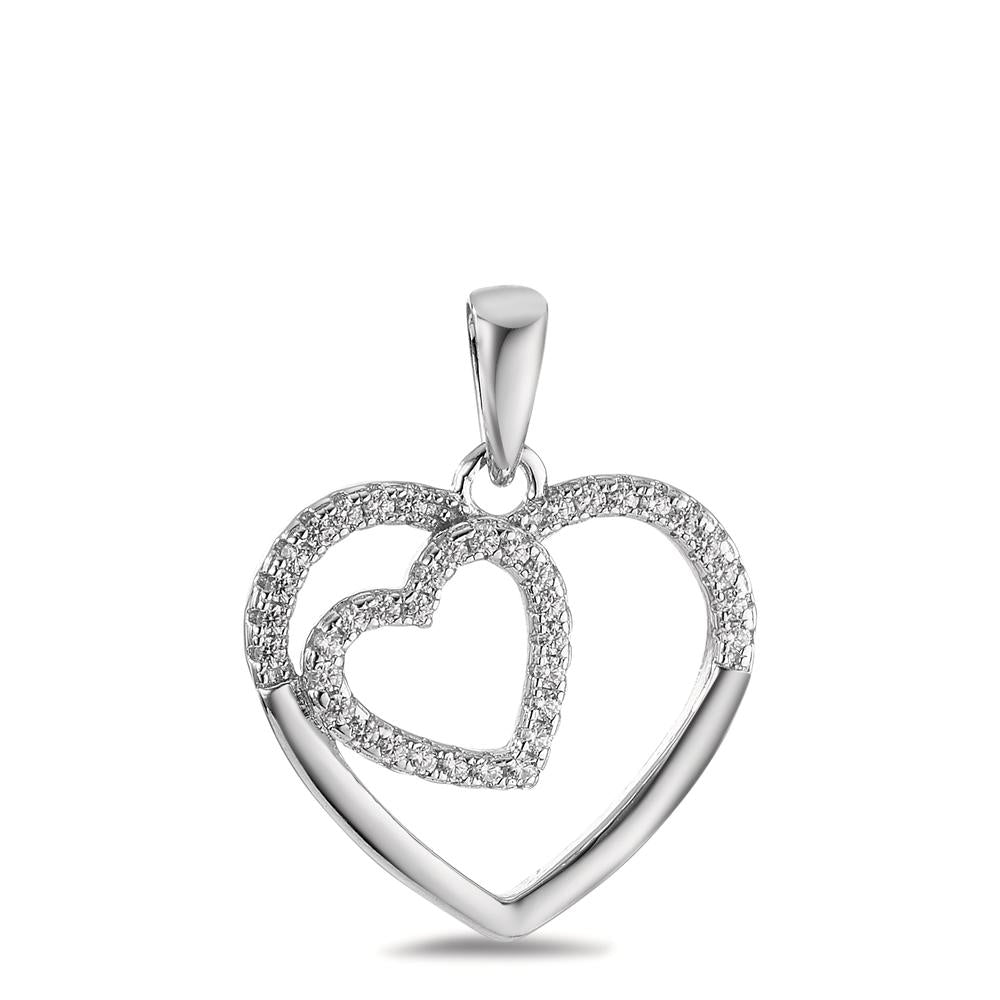 Pendentif Argent Zircone Rhodié Coeur Ø17 mm