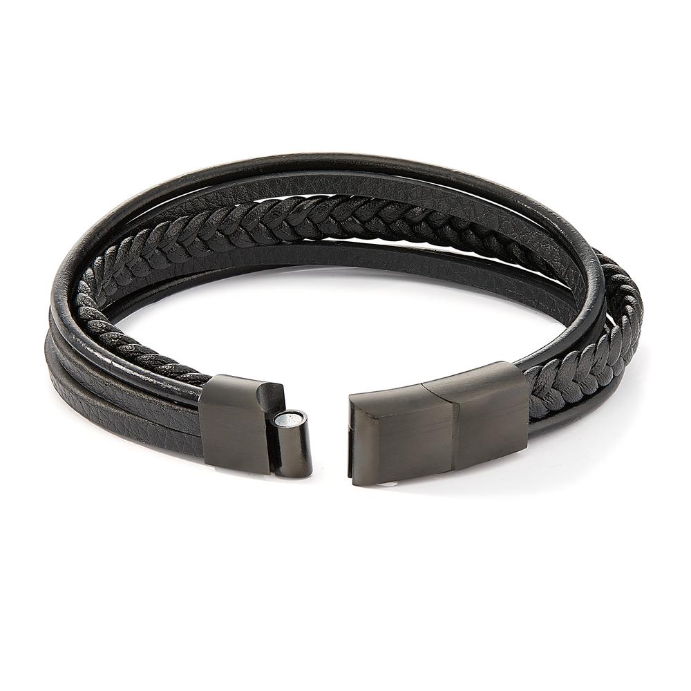 Bracciale Imitazione di pelle, Acciaio inossidabile nero rivestimento IP 21-22 cm