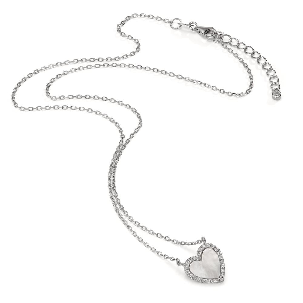 Collier Argent Zircone Rhodié nacre Coeur 42-45 cm Ø12 mm