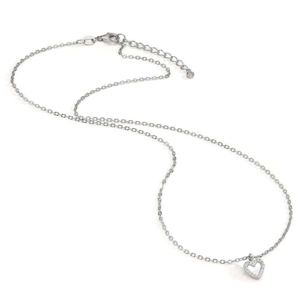 Collier Argent Zircone Rhodié Coeur 42-45 cm Ø7.5 mm