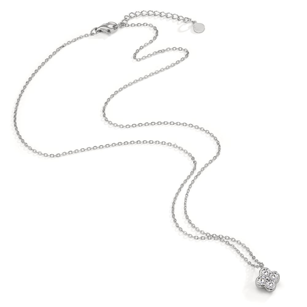 Collier Argent Zircone 4 Pierres Rhodié Fleur 42-45 cm Ø7.5 mm