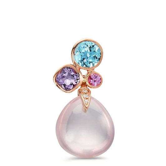 Pendentif Or rouge 18K Quartz rose, Saphir rose, Améthyste, Topaze bleu, Diamant 0.02 ct, 3 Pierres, w-si