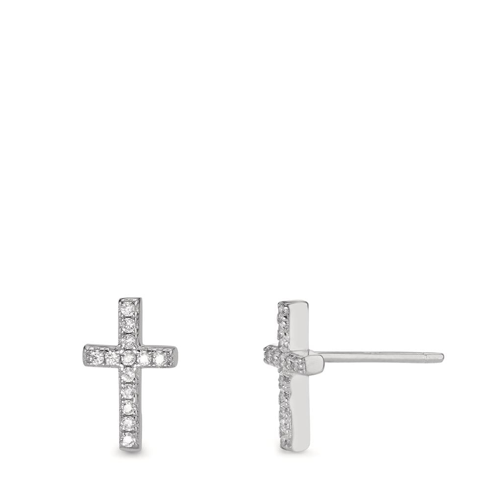 Clous d'oreilles Argent Zircone 26 Pierres Rhodié Croix