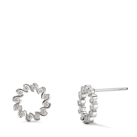 Clous d'oreilles Argent Zircone 24 Pierres Rhodié Ø10 mm