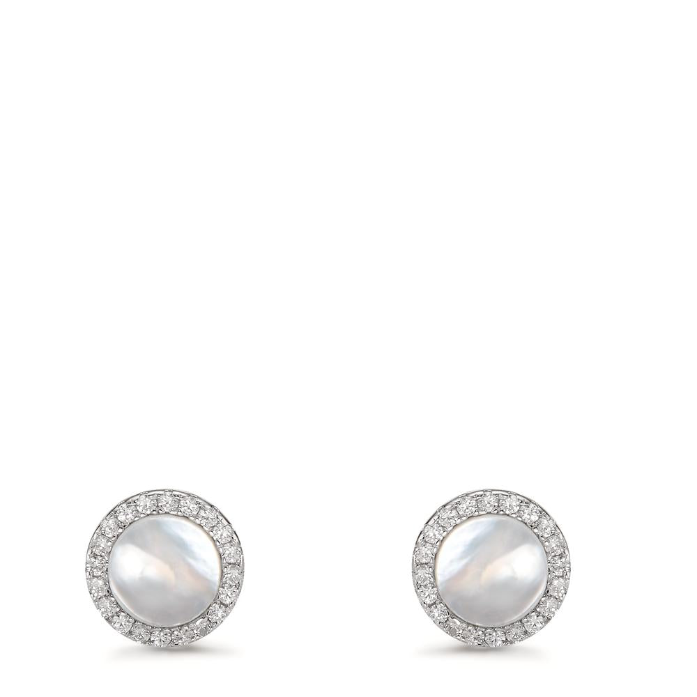 Clous d'oreilles Argent Zircone Rhodié nacre Ø8 mm