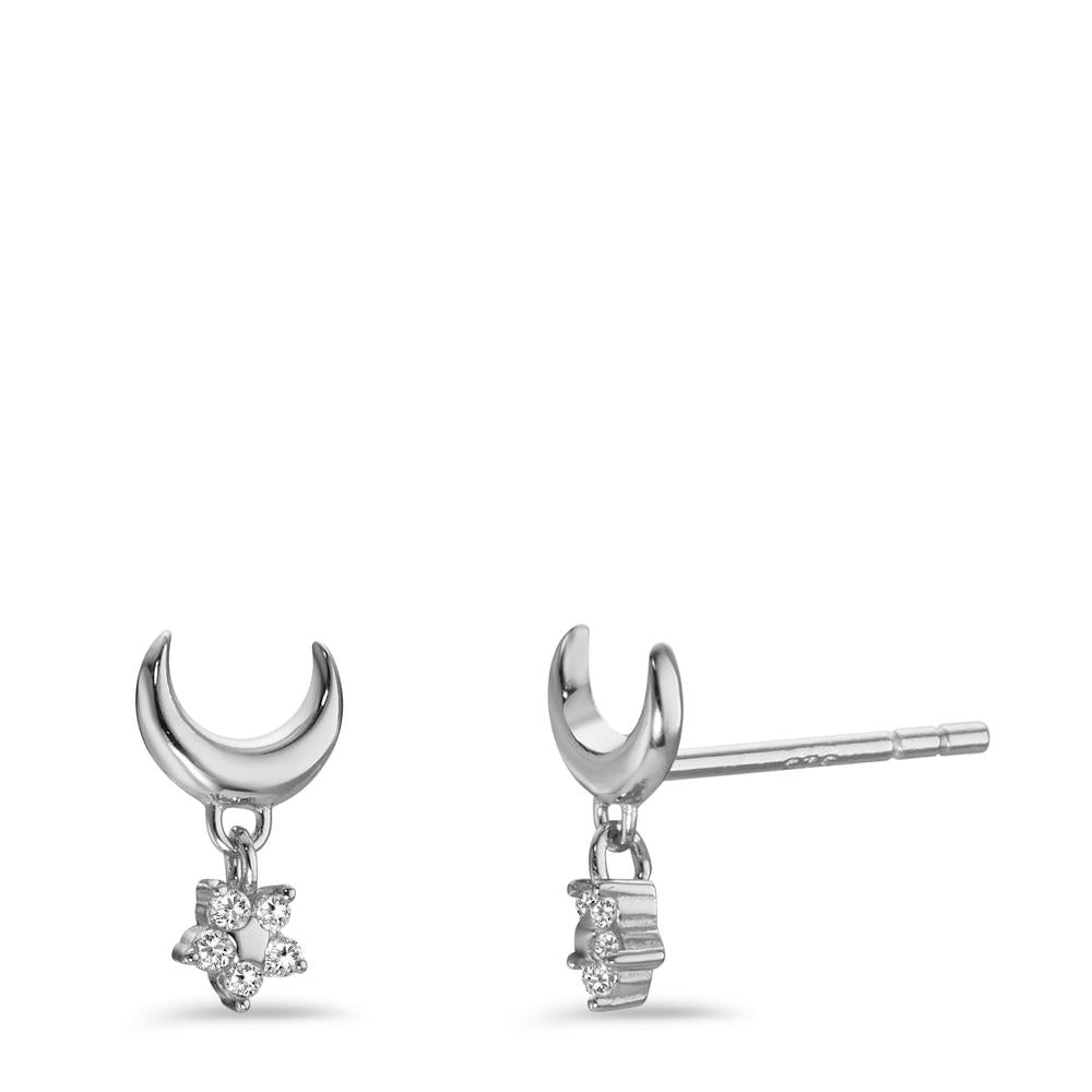 Pendant d'oreilles Argent Zircone 2 Pierres Rhodié Lune