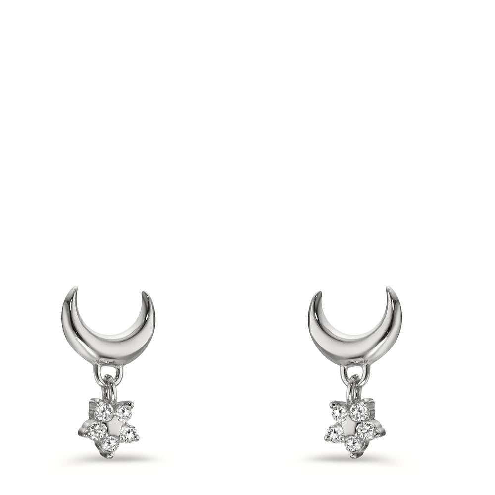 Pendant d'oreilles Argent Zircone 2 Pierres Rhodié Lune