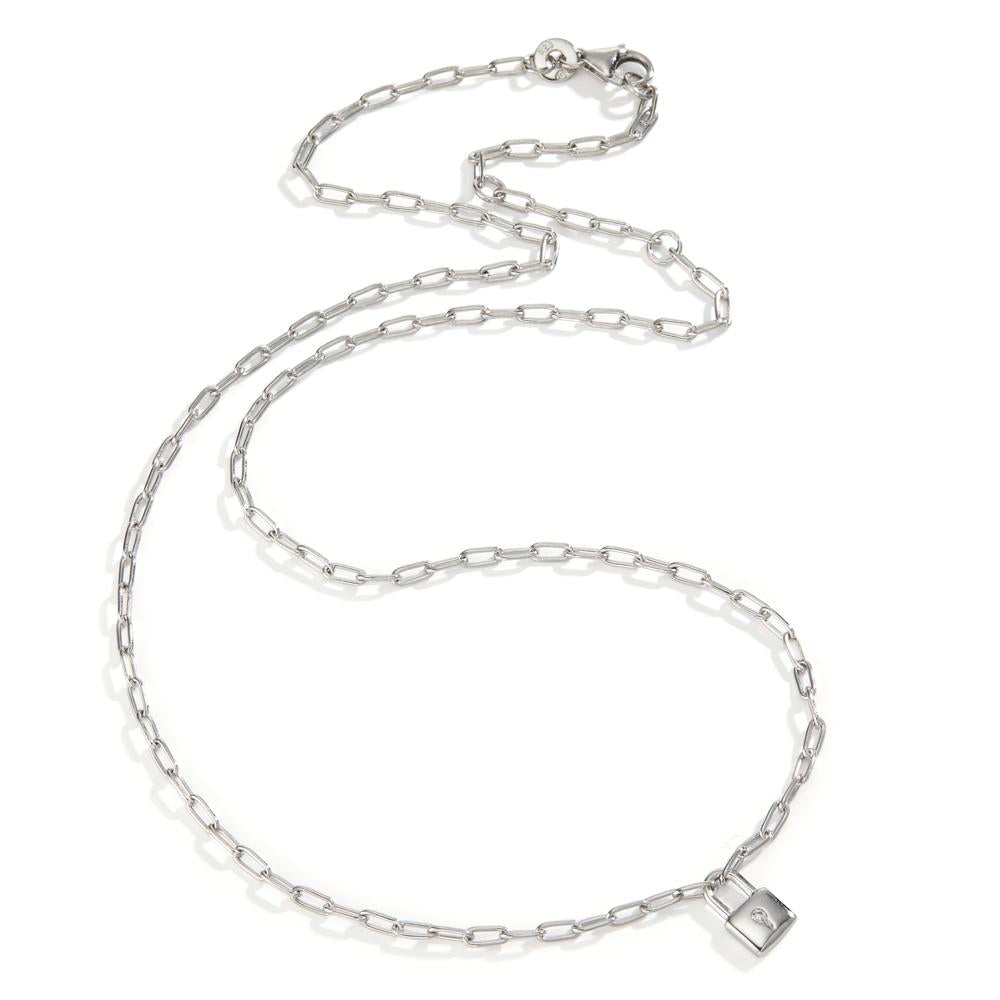 Collier Argent Zircone Rhodié Serrure 40-45 cm