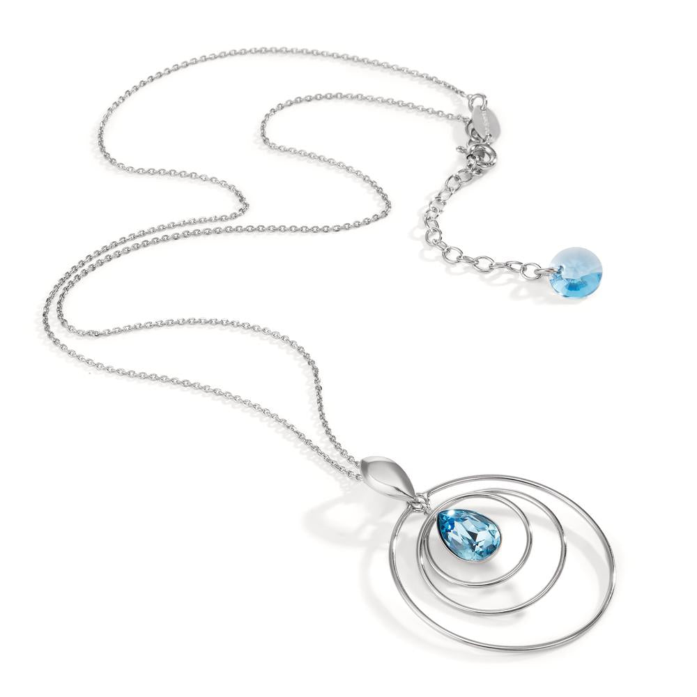 Chaînette avec pendentif Argent Zircone aqua, 2 Pierres Rhodié 43-47 cm Ø30 mm