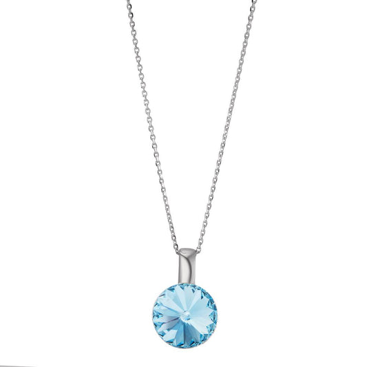 Chaînette avec pendentif Argent Zircone aqua, 2 Pierres Rhodié 43-47 cm Ø12 mm