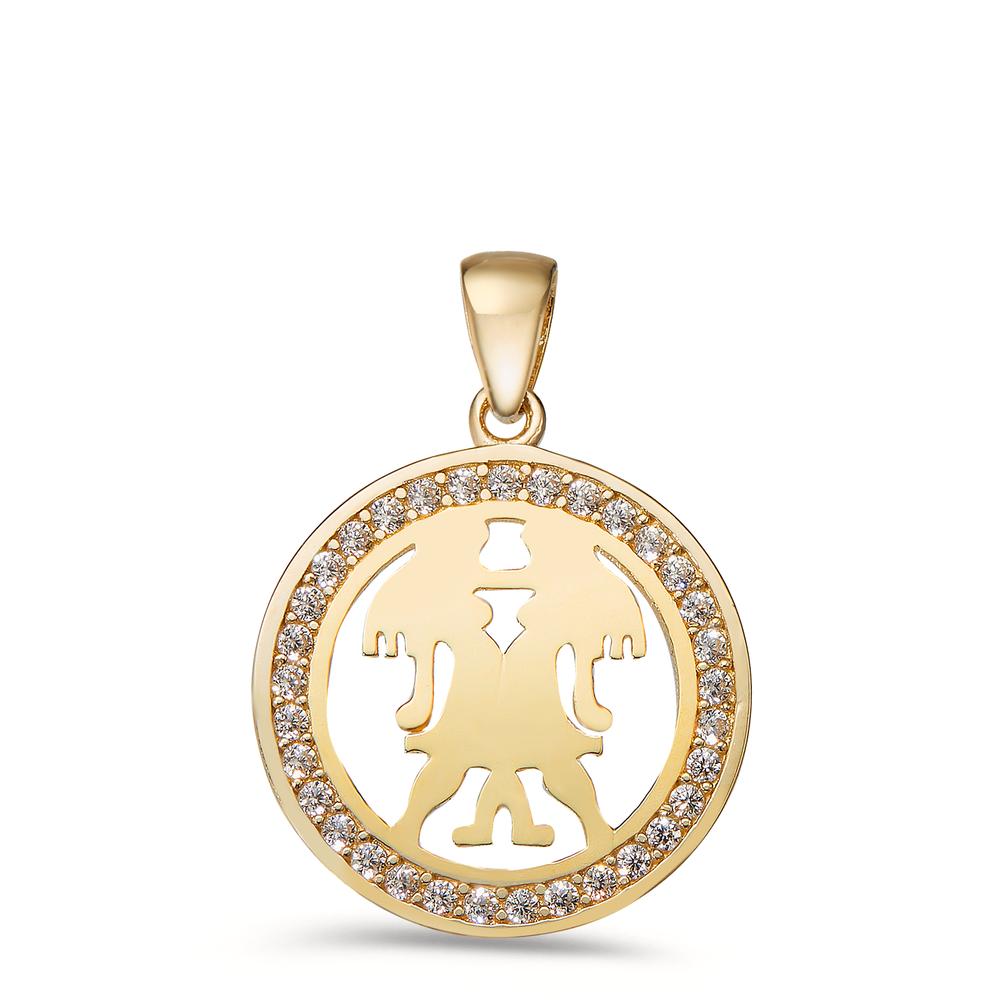 Pendentif Or jaune 9K Zircone Signe Astrologique Gémeaux Ø16.5 mm