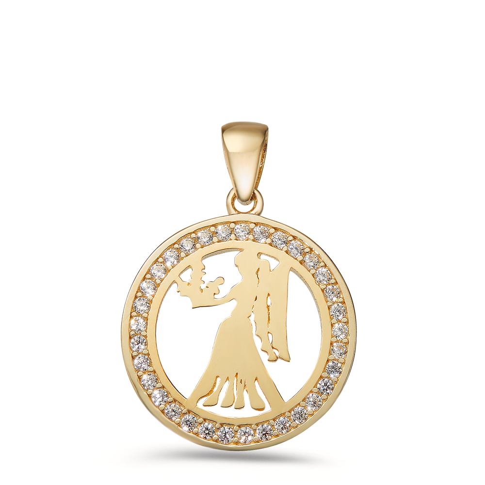 Pendentif Or jaune 9K Zircone Signe Astrologique Vierge Ø16.5 mm