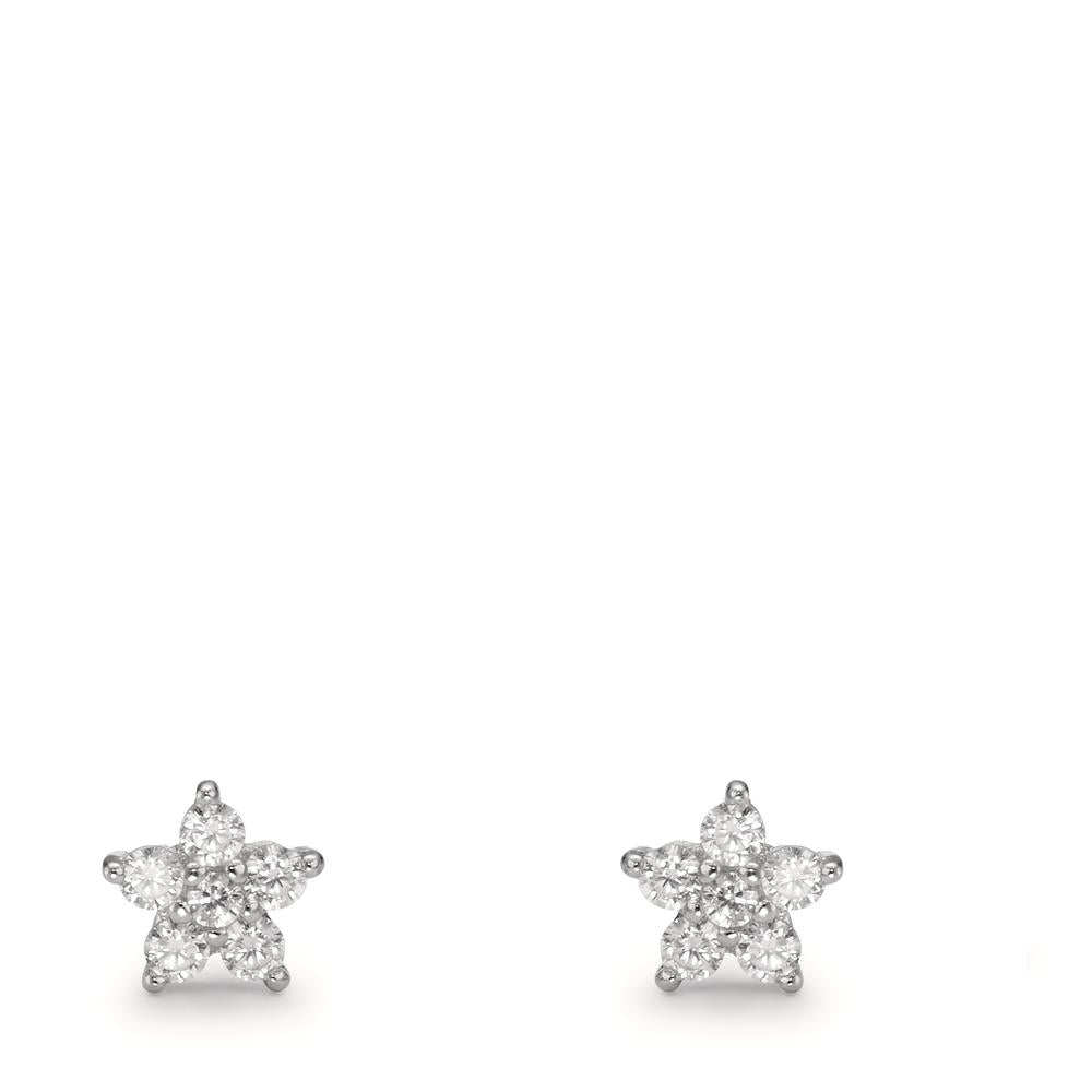 Clous d'oreilles Argent Zircone 12 Pierres Rhodié Fleur Ø6 mm