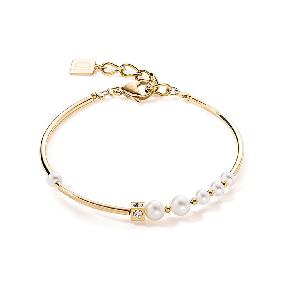 Bracciale Acciaio inossidabile giallo rivestimento IP Perla coltivata d'acqua dolce 17.5-20.5 cm