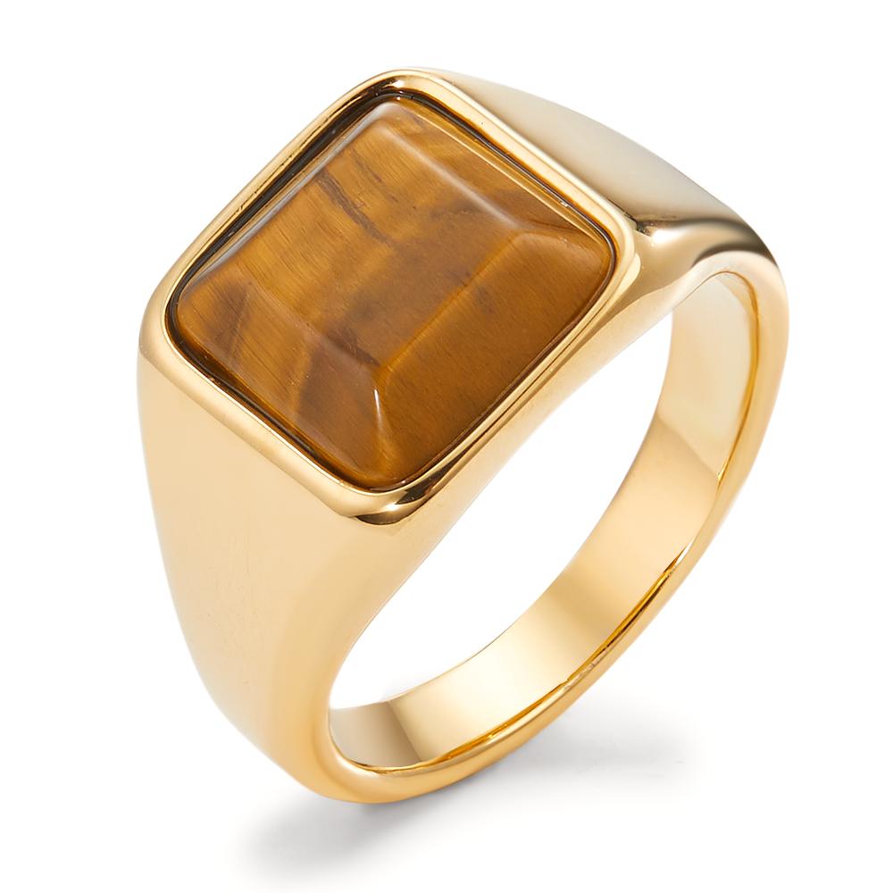 Bague Acier inoxydable L’œil de tigre jaune PVD