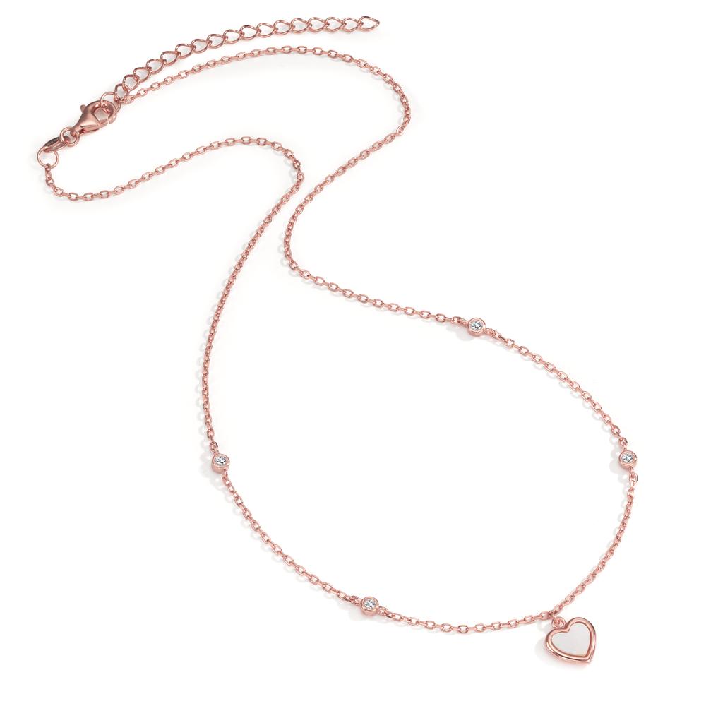 Collier Argent Zircone 4 Pierres rosé Plaqué or nacre Coeur 40-45 cm