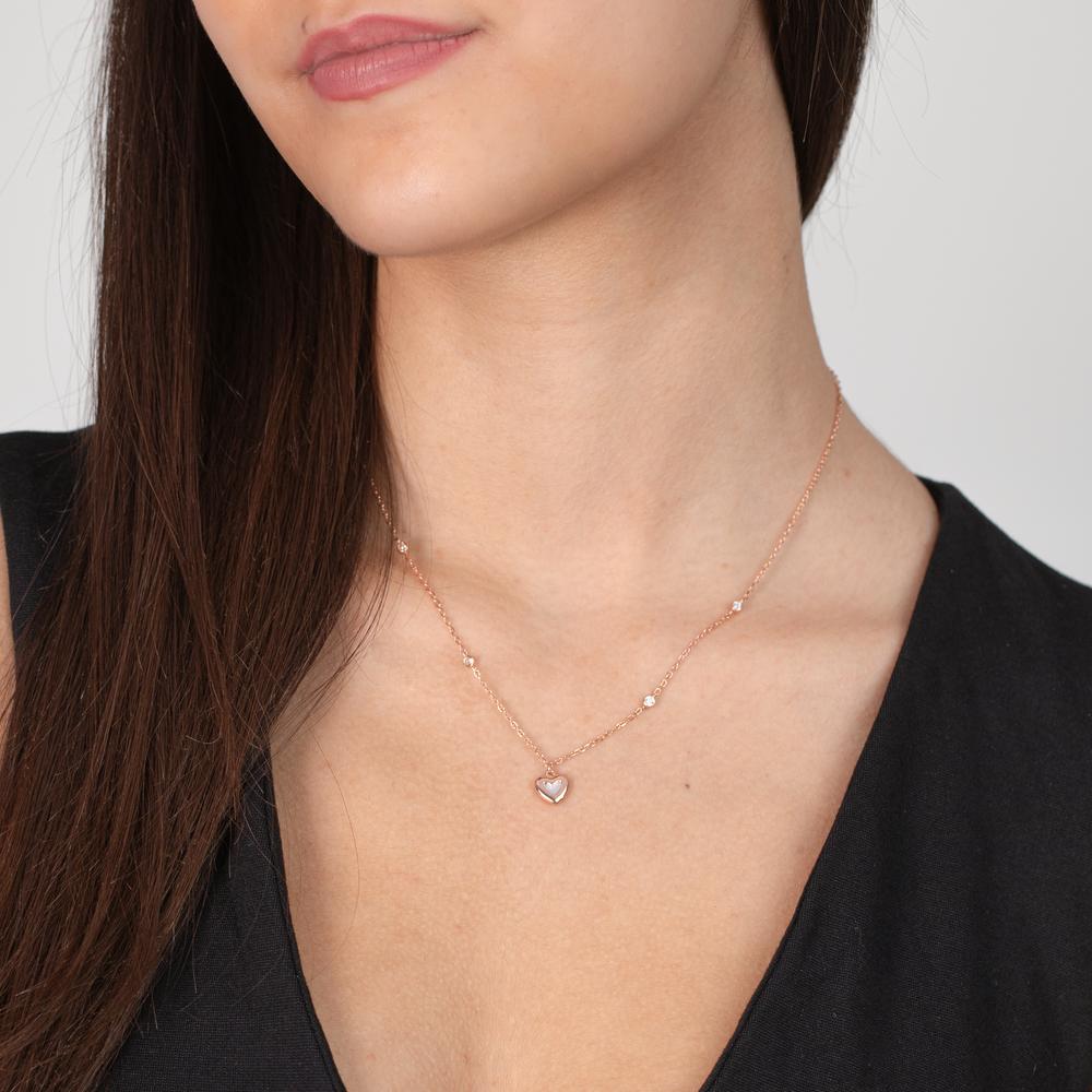 Collier Silber Zirkonia 4 Steine rosé vergoldet Perlmutt Herz verstellbar