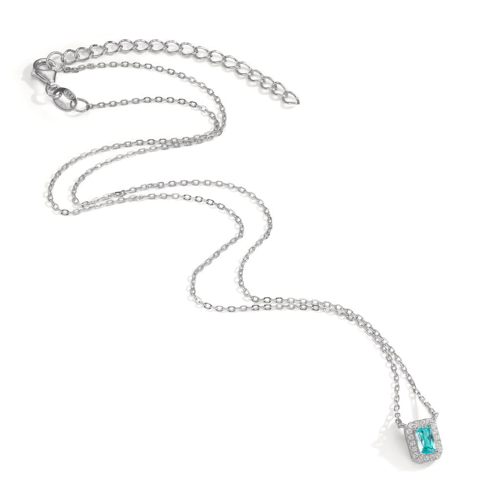 Collier Silber Zirkonia blau, 19 Steine rhodiniert verstellbar