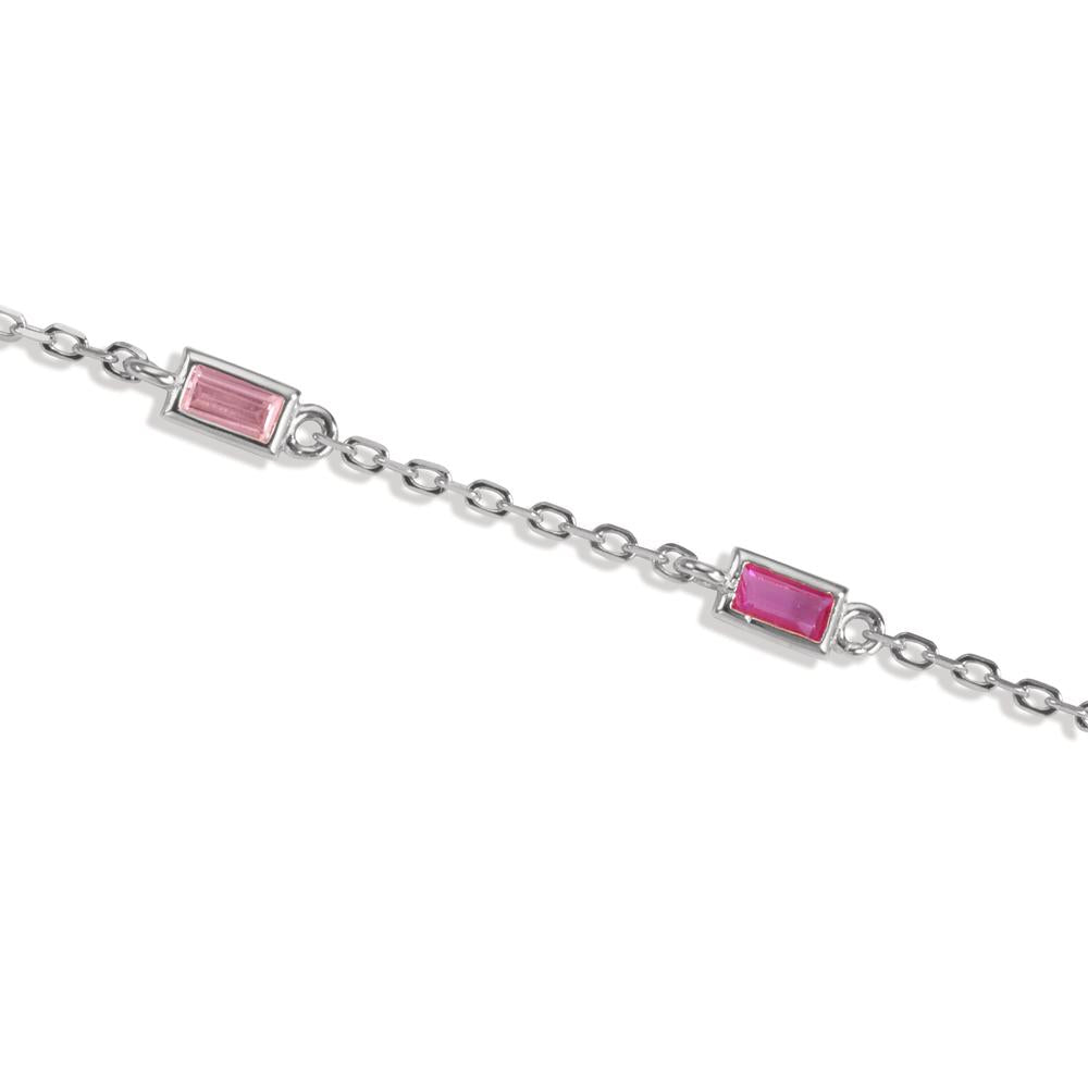 Bracelet Argent Zircone rose, 5 Pierres Rhodié 16-18.5 cm