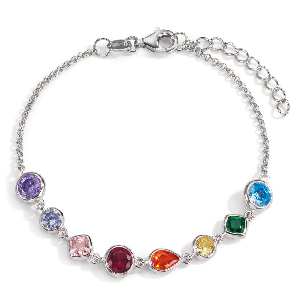 Bracciale Argento Zirconia colorato, 8 pietra rodiato 16-18.5 cm