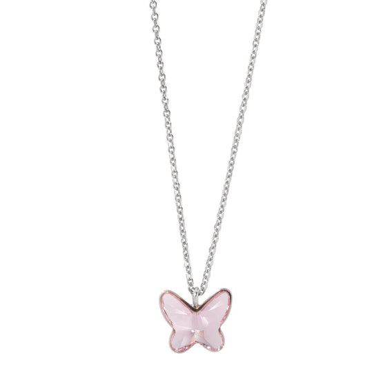 Collier Argent Zircone rose, 2 Pierres Rhodié Papillon 32-38 cm