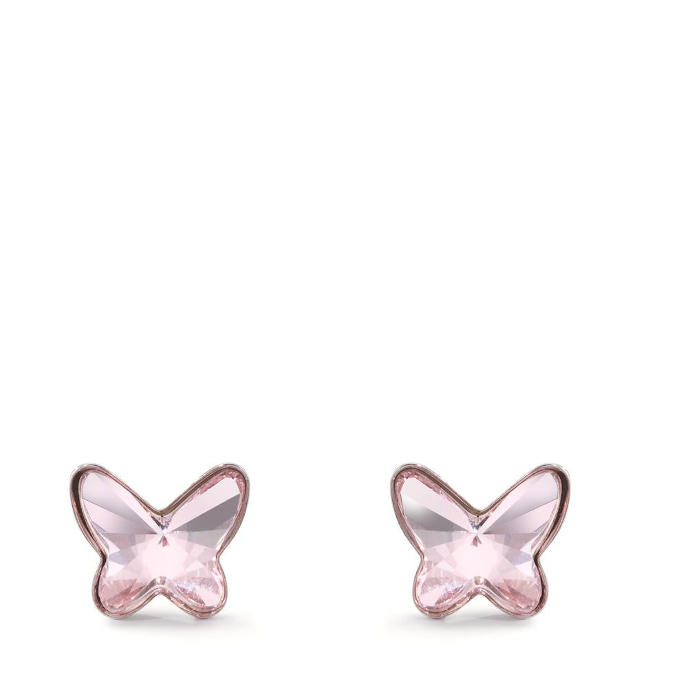 Clous d'oreilles Argent Zircone rose, 2 Pierres Rhodié Papillon Ø8 mm