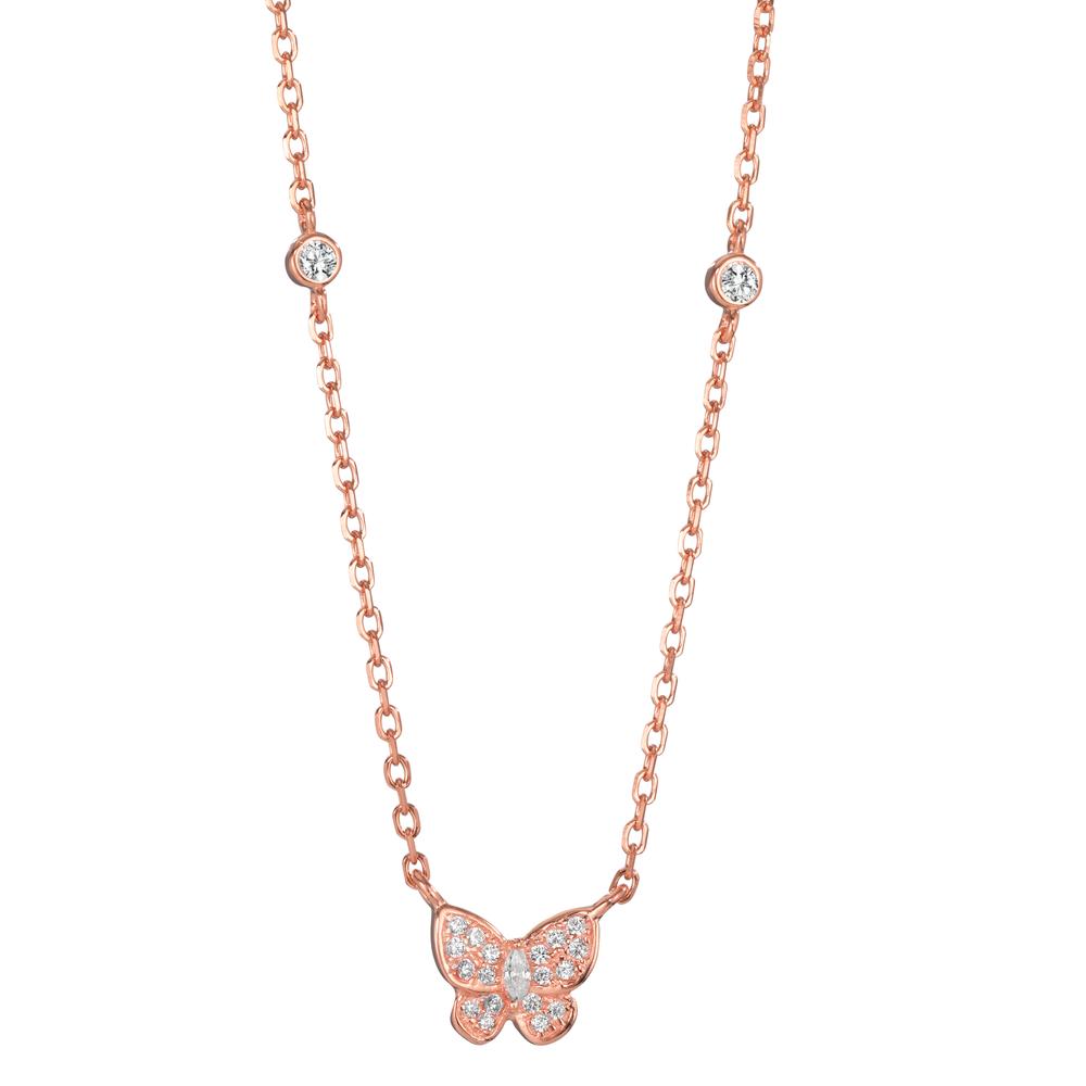 Collana Argento Zirconia rosa dorato Farfalla 40-45 cm