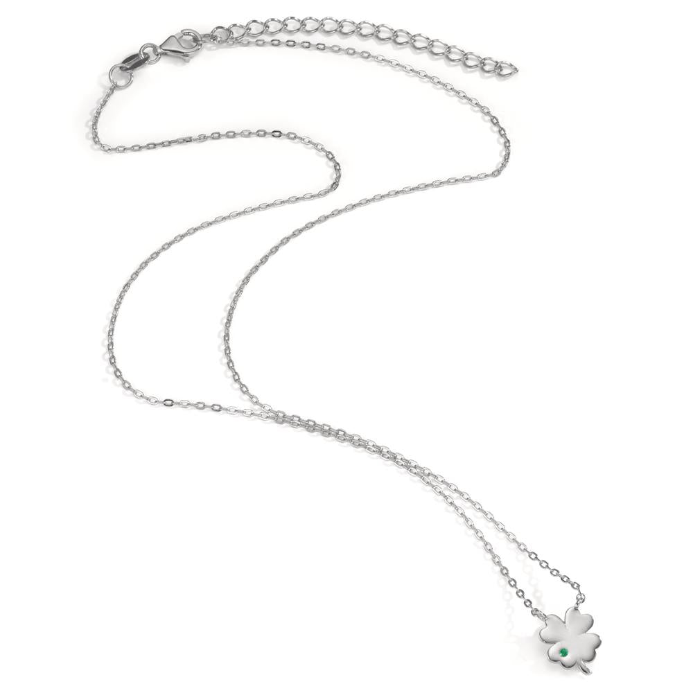 Collier Argent Zircone vert Rhodié Feuille de Trèfle 40-45 cm Ø8.5 mm