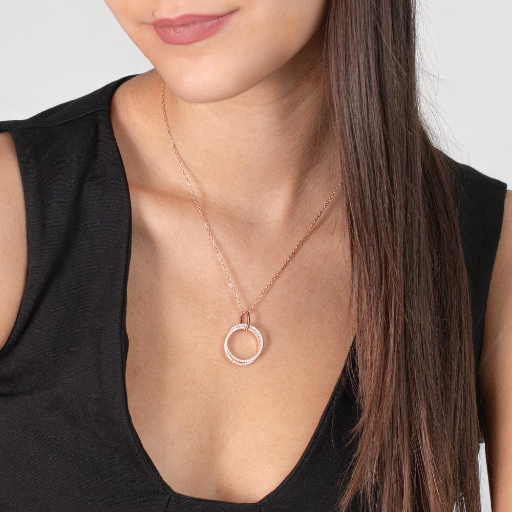 Collier Argent Zircone rosé Plaqué or 40-45 cm Ø20 mm