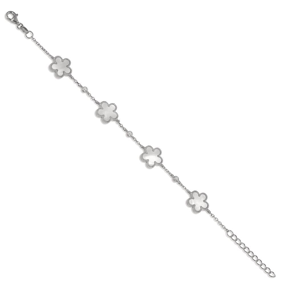 Bracelet Argent Zircone 3 Pierres Rhodié nacre Fleur 15.5-18 cm