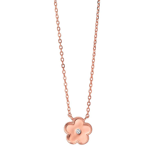 Collier Argent Zircone rosé Plaqué or Fleur 40-45 cm