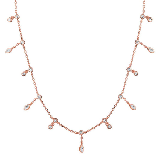 Collier Argent Zircone 30 Pierres rosé Plaqué or 37-44 cm