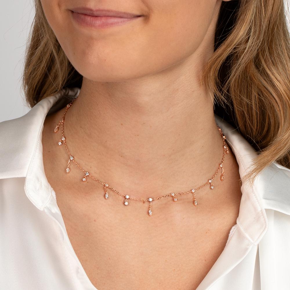 Collier Argent Zircone 30 Pierres rosé Plaqué or 37-44 cm