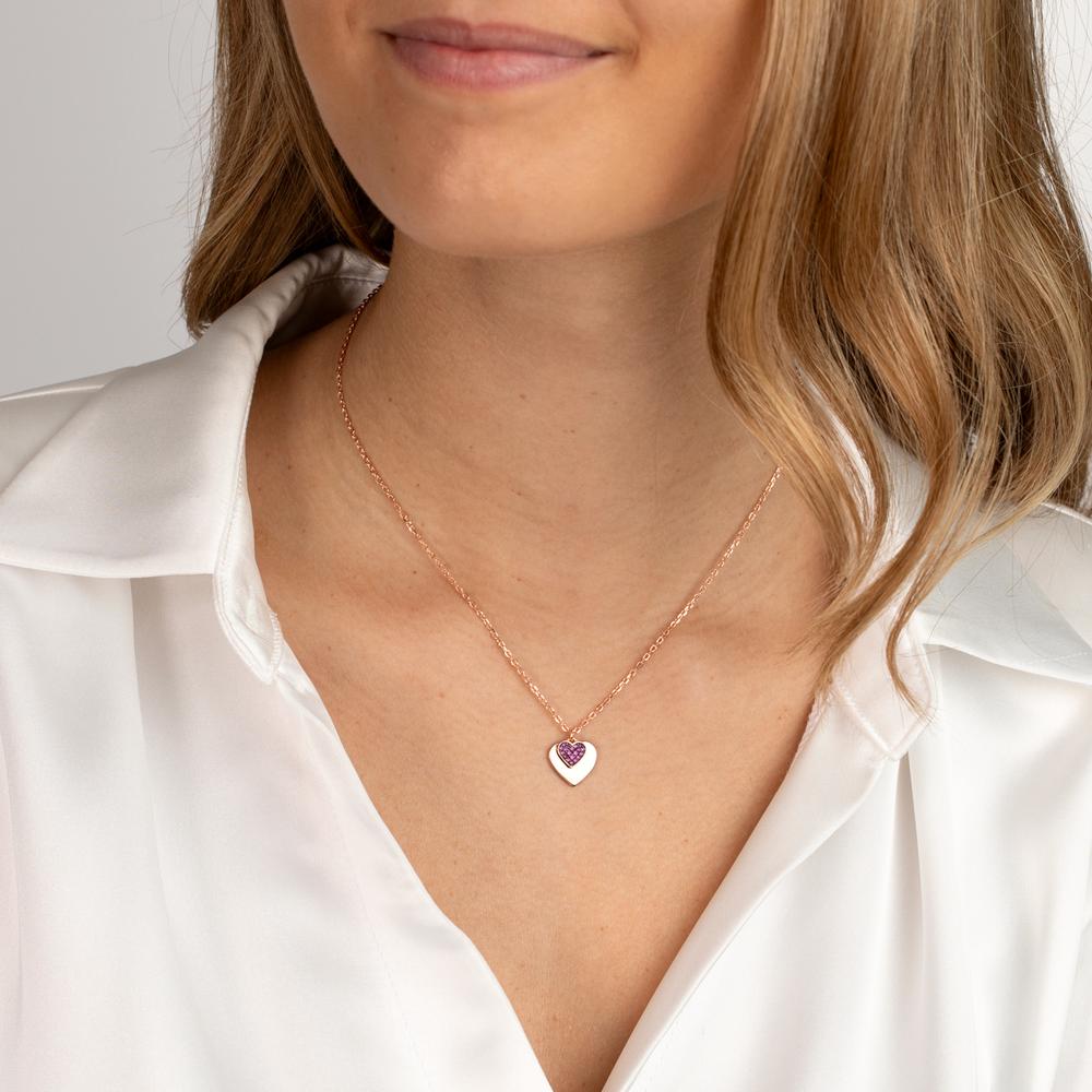 Collier Argent Zircone rose rosé Plaqué or Coeur 40-45 cm