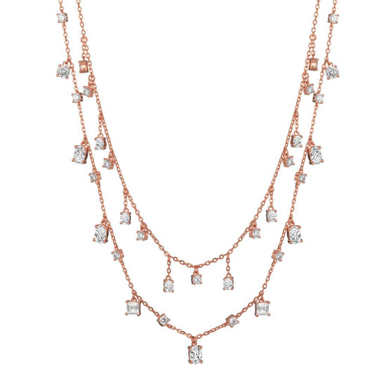 Collier Argent Zircone rosé Plaqué or 39-44 cm