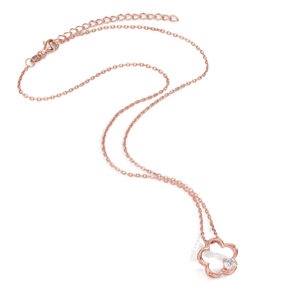 Collier Argent Zircone rosé Plaqué or Fleur 40-45 cm Ø14 mm