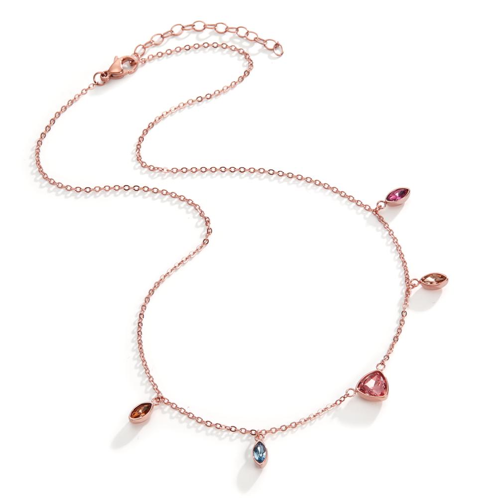 Collier Acier inoxydable [synth. Stein] 5 Pierres rosé PVD 42-47 cm