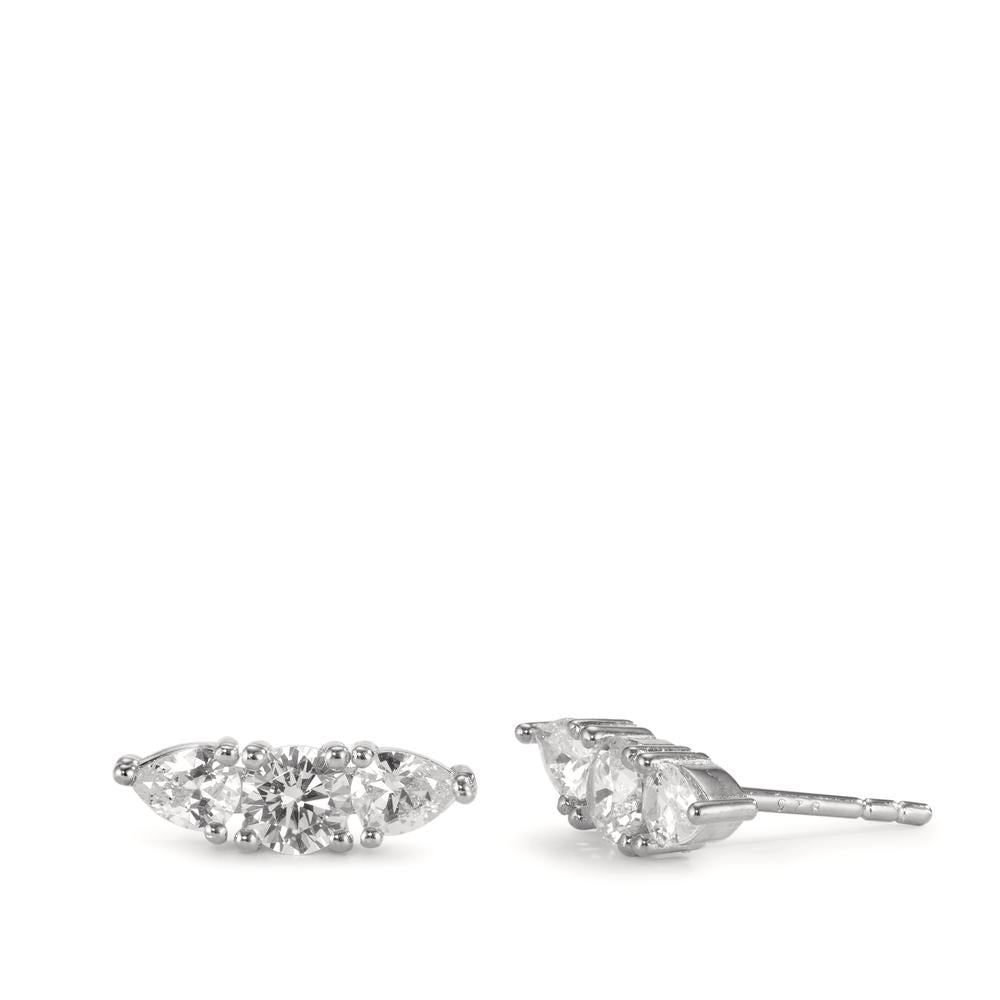 Clous d'oreilles Argent Zircone 6 Pierres Rhodié