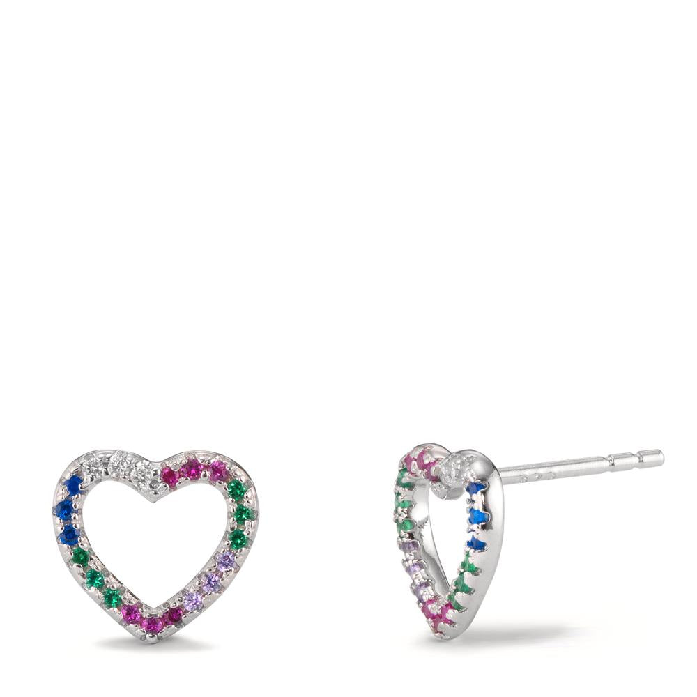 Clous d'oreilles Argent Zircone coloré Rhodié Coeur Ø9.5 mm